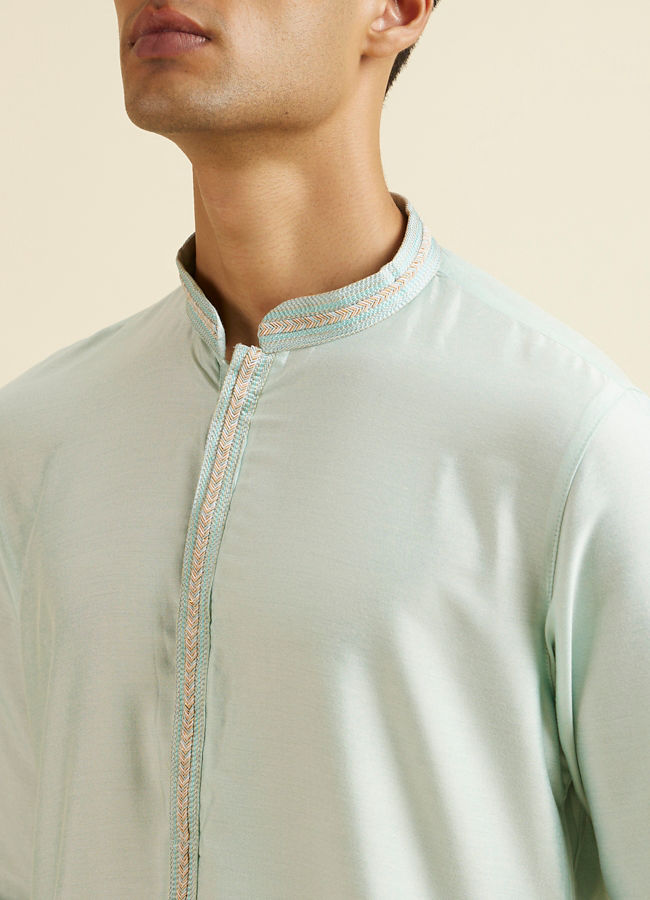 Manyavar Men Aqua Green & Light Grey Harlequin Print Jacket Set