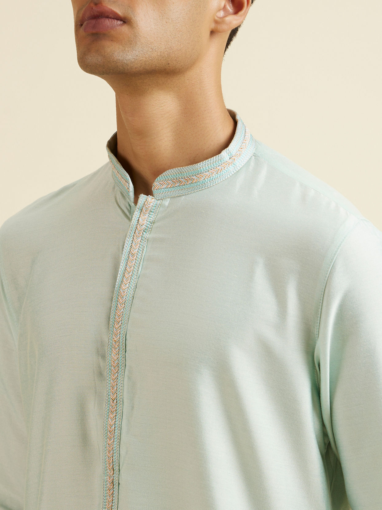 Manyavar Men Aqua Green & Light Grey Harlequin Print Jacket Set