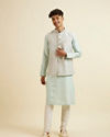 Manyavar Men Aqua Green & Light Grey Harlequin Print Jacket Set