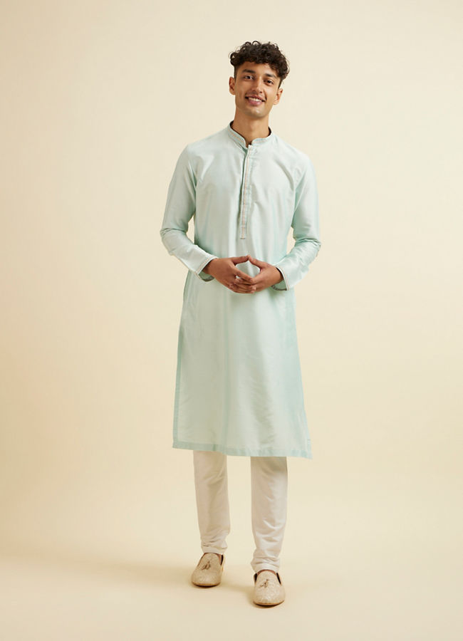 Manyavar Men Aqua Green & Light Grey Harlequin Print Jacket Set