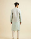 Manyavar Men Aqua Green & Light Grey Harlequin Print Jacket Set