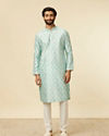 Manyavar Men Aqua Green Buta Patterned Jacket Set