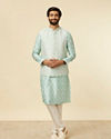 alt message - Manyavar Men Aqua Green Buta Patterned Jacket Set image number 3