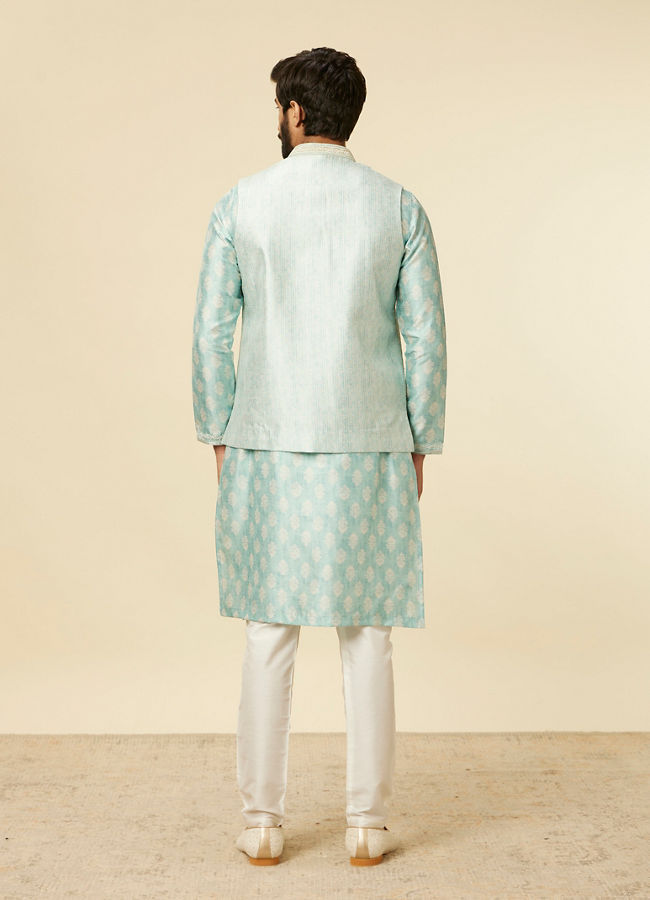 Manyavar Men Aqua Green Buta Patterned Jacket Set