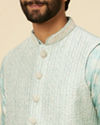 alt message - Manyavar Men Aqua Green Buta Patterned Jacket Set image number 1