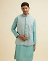 Manyavar Men Aqua Green Kurta Jacket Set with Exquisite Hand Embroidery and Cutdana Work