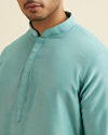 Manyavar Men Aqua Green Kurta Jacket Set with Exquisite Hand Embroidery and Cutdana Work