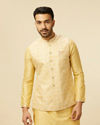 alt message - Manyavar Men Yellow Grid Patterned Chowkadi Motif Jacket Set image number 0