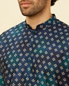 Manyavar Men Indigo Blue Ikat Inspired Kurta Jacket Set