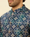 Manyavar Men Indigo Blue Ikat Inspired Kurta Jacket Set