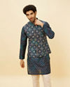 Indigo Blue Ikat Inspired Kurta Jacket Set image number 1