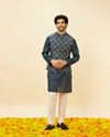 Manyavar Men Indigo Blue Ikat Inspired Kurta Jacket Set