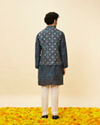 alt message - Manyavar Men Indigo Blue Ikat Inspired Kurta Jacket Set image number 5