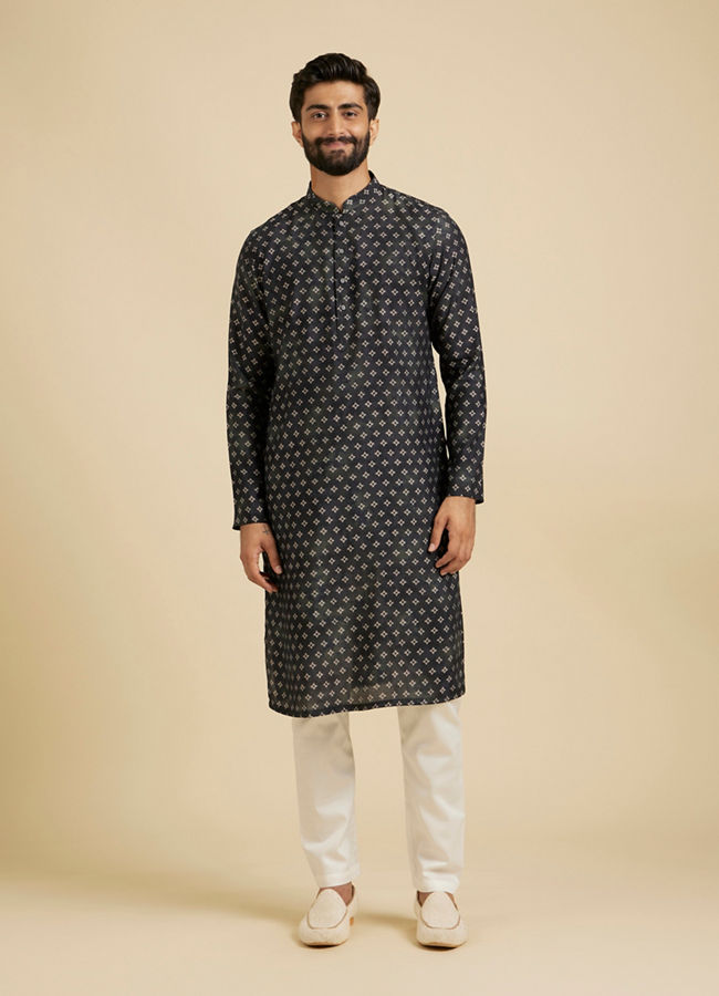 Manyavar Men Ebony Black Jacket Set with Chowkadi Motifs