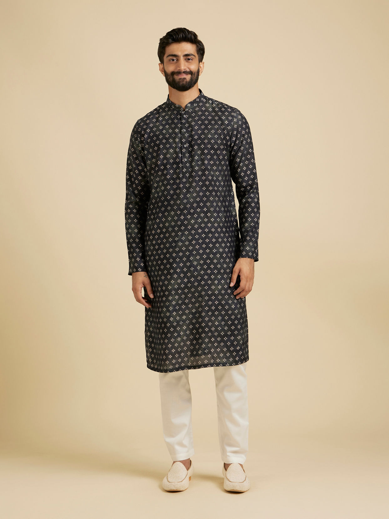 Manyavar Men Ebony Black Jacket Set with Chowkadi Motifs