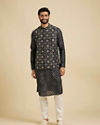 Manyavar Men Ebony Black Jacket Set with Chowkadi Motifs