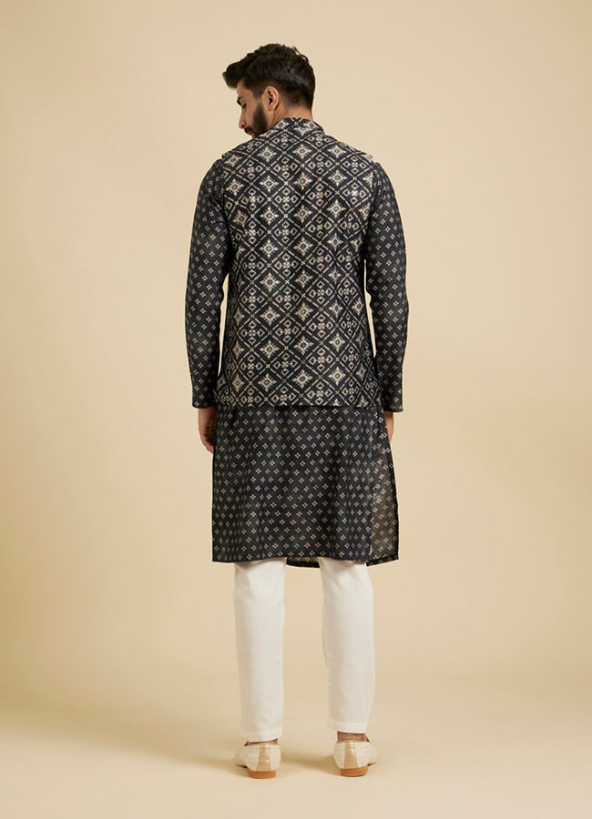 Manyavar Men Ebony Black Jacket Set with Chowkadi Motifs