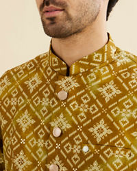 Manyavar Men Mehndi Green Elegance Kurta Jacket Set