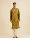 Manyavar Men Mehndi Green Elegance Kurta Jacket Set