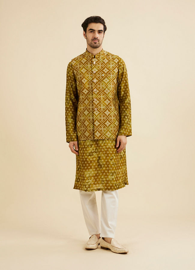 Manyavar Men Mehndi Green Elegance Kurta Jacket Set