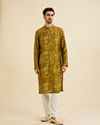 Manyavar Men Mehndi Green Elegance Kurta Jacket Set