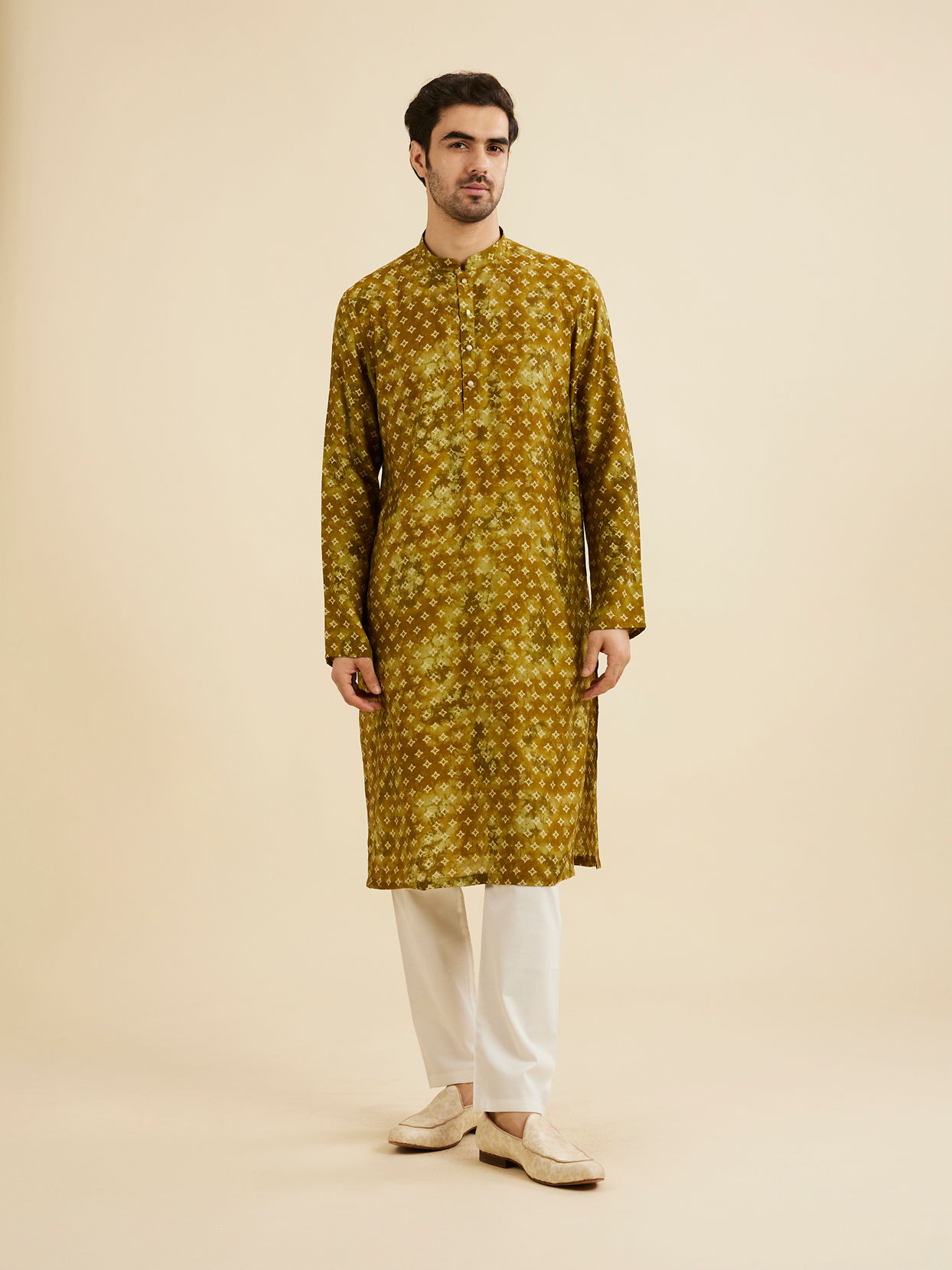 Manyavar Men Mehndi Green Elegance Kurta Jacket Set