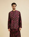 Dark Wine Jacket Set with Chowkadi Motifs