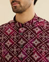 Manyavar Men Dark Wine Jacket Set with Chowkadi Motifs
