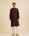 Manyavar Men Dark Wine Jacket Set with Chowkadi Motifs