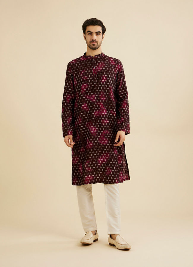 Manyavar Men Dark Wine Jacket Set with Chowkadi Motifs