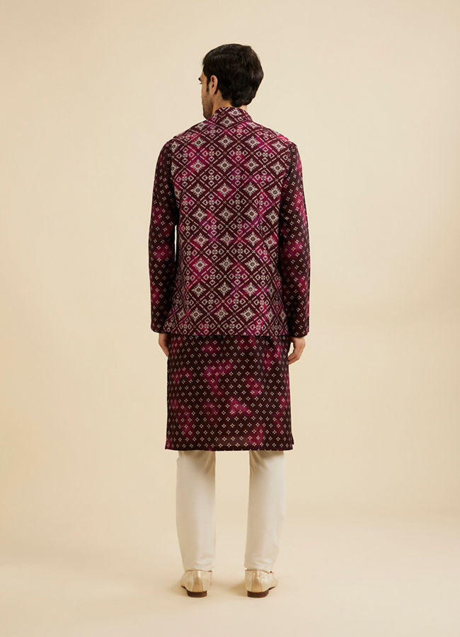 Manyavar Men Dark Wine Jacket Set with Chowkadi Motifs