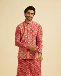 Manyavar Men Coral Pink Elegance Kurta Jacket Set