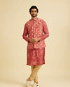 Manyavar Men Coral Pink Elegance Kurta Jacket Set