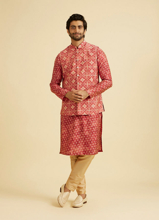 Manyavar Men Coral Pink Elegance Kurta Jacket Set