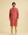 Manyavar Men Coral Pink Elegance Kurta Jacket Set