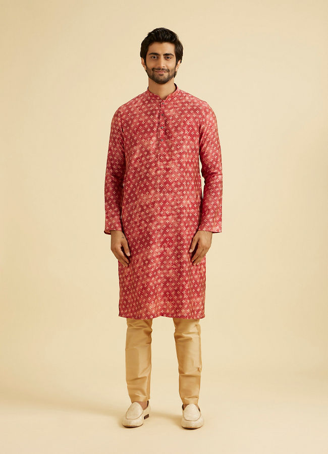 Manyavar Men Coral Pink Elegance Kurta Jacket Set