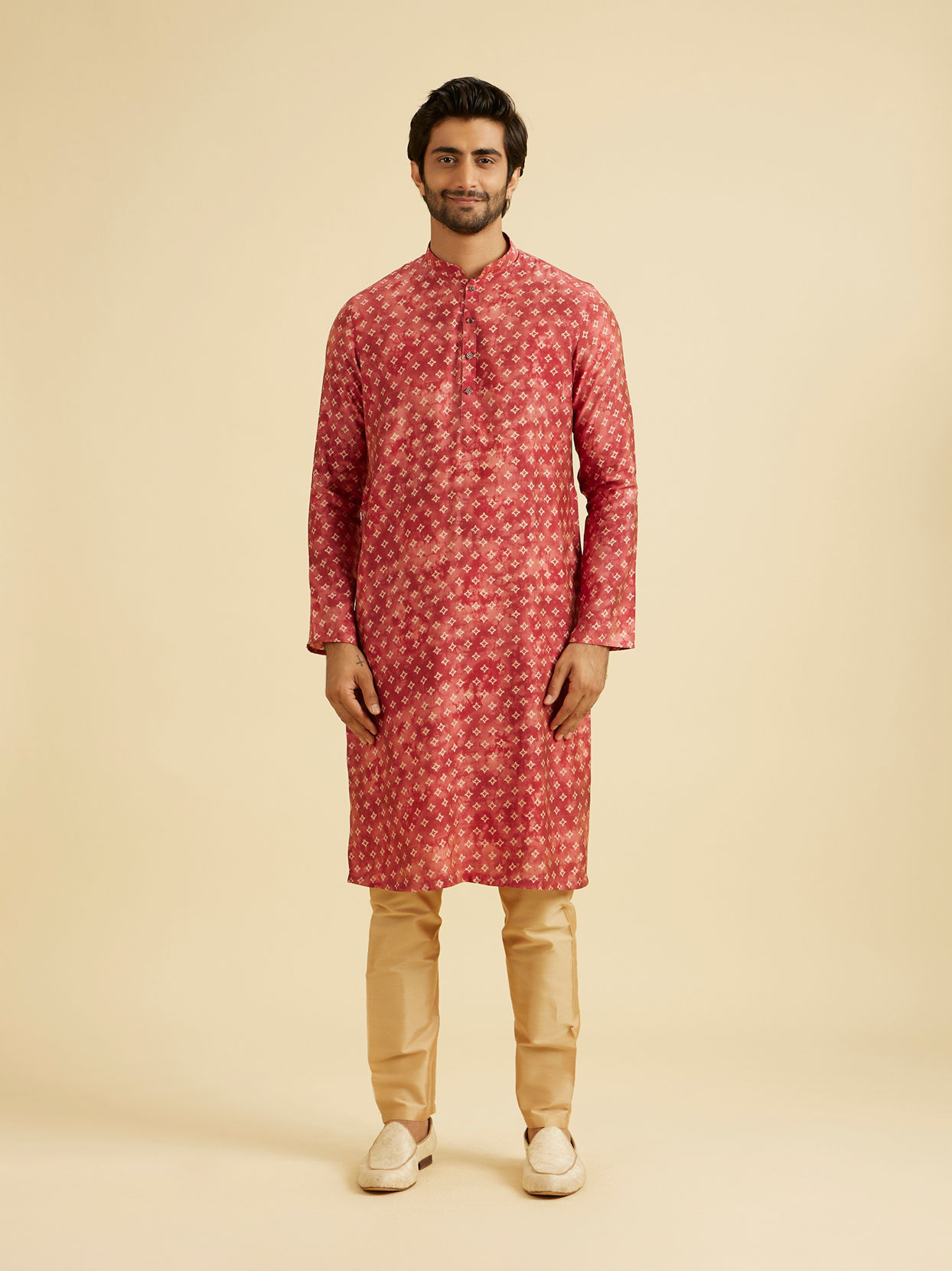 Manyavar Men Coral Pink Elegance Kurta Jacket Set