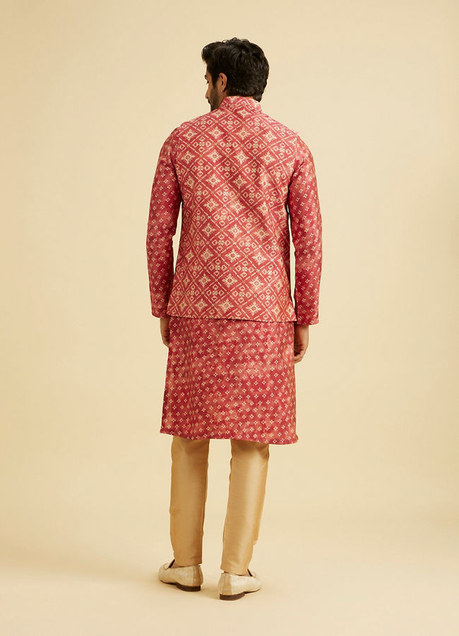 Manyavar Men Coral Pink Elegance Kurta Jacket Set