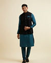 Manyavar Men Dark Blue & Teal Blue Sequined Jacket Set