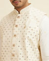 Manyavar Men Bright Cream Mirror Embellished Jacket Set
