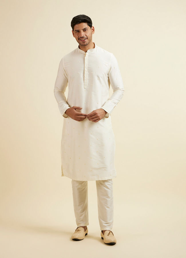 Manyavar Men Bright Cream Mirror Embellished Jacket Set