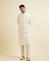 Manyavar Men Bright Cream Mirror Embellished Jacket Set