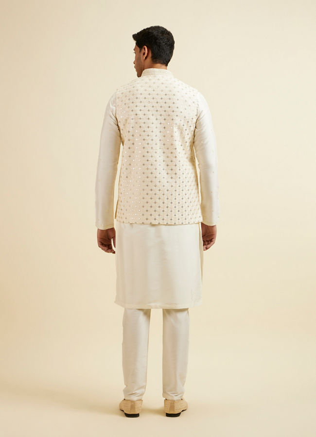 Manyavar Men Bright Cream Mirror Embellished Jacket Set