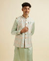 Manyavar Men Light Mid Green Paisley Print Jacket Set