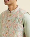Manyavar Men Light Mid Green Paisley Print Jacket Set
