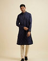 Manyavar Men Dark Blue Buta Patterned Jacket Set image number 3