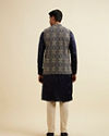 Manyavar Men Dark Blue Buta Patterned Jacket Set