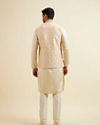 Manyavar Men Cream Beige Self Patterned Jacket Set