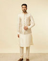 Manyavar Men Cream Floral Printed Jacket Set