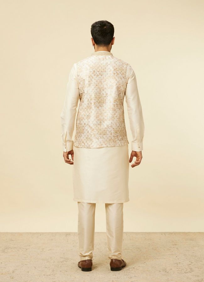 Manyavar Men Cream Floral Printed Jacket Set